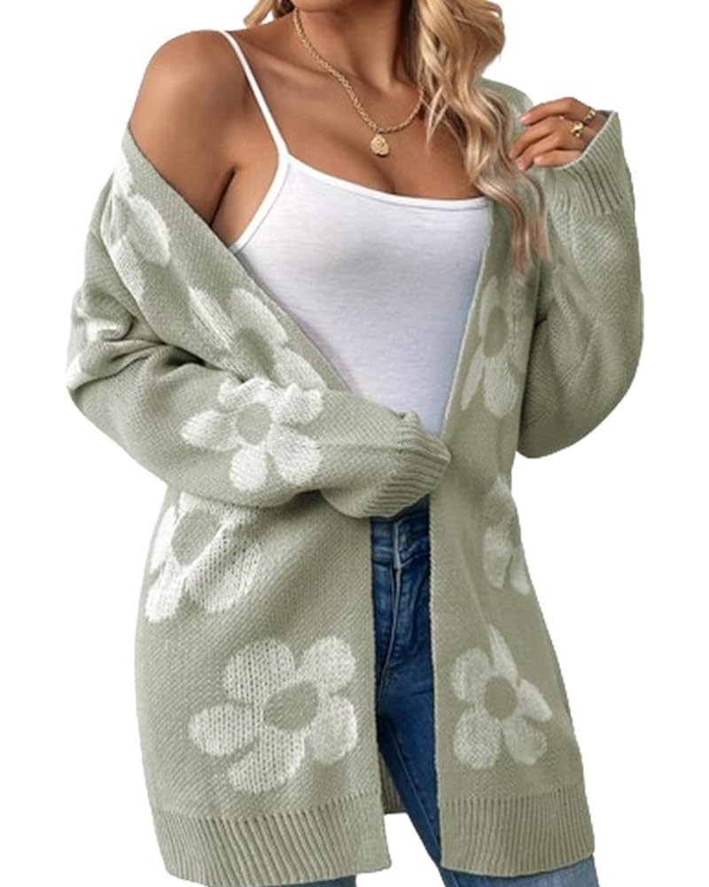 Womens Long Sleeve Floral Print Cardigan Sweaters Casual V Neck Button Cute Daisy Knit Cardigan Sweater Outfits Tops R2 $16.7...