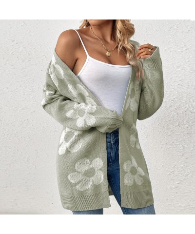 Womens Long Sleeve Floral Print Cardigan Sweaters Casual V Neck Button Cute Daisy Knit Cardigan Sweater Outfits Tops R2 $16.7...