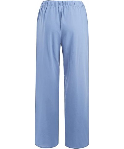 Cotton Linen Relaxed Fit Lounge Pants for Women Drawstring Waisted Straight Wide Leg Comfort Sleepwear Pajamas Bottoms Blue $...