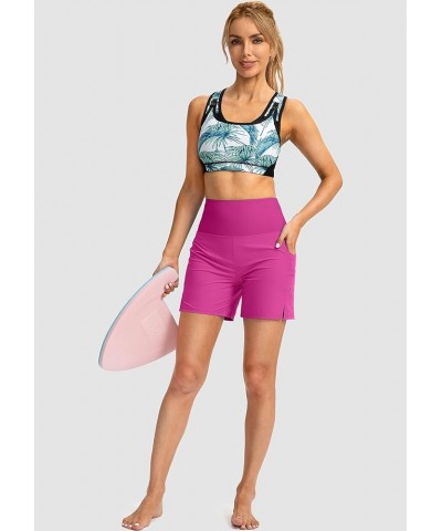 Women's 5" High Waisted Swim Board Shorts with Phone Pockets UPF 50+ Quick Dry Beach Shorts for Women with Liner Plum $18.35 ...