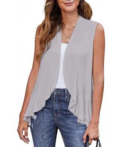 Women's 2024 Sleeveless Draped Summer Cardigan Lightweight Ruffles Hem Vest Z-light Grey $11.04 Sweaters