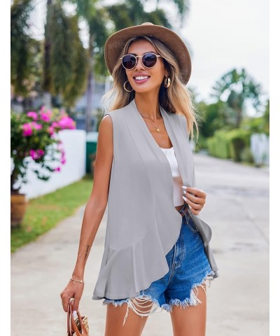 Women's 2024 Sleeveless Draped Summer Cardigan Lightweight Ruffles Hem Vest Z-light Grey $11.04 Sweaters