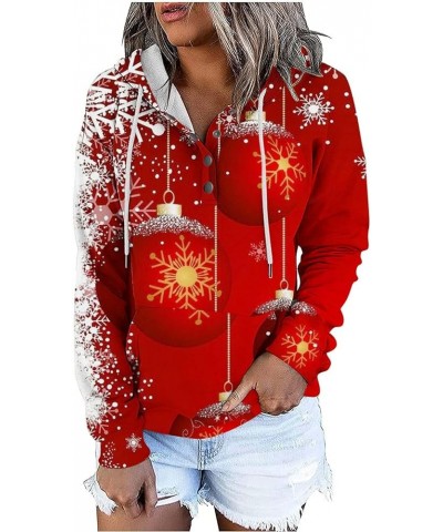 Womens Christmas Shirt Snowflake Santa Hat Tee Shirts Xmas Gift Fashion Color Block Long Sleeve Hoodie Top 012 Red $10.19 Hoo...