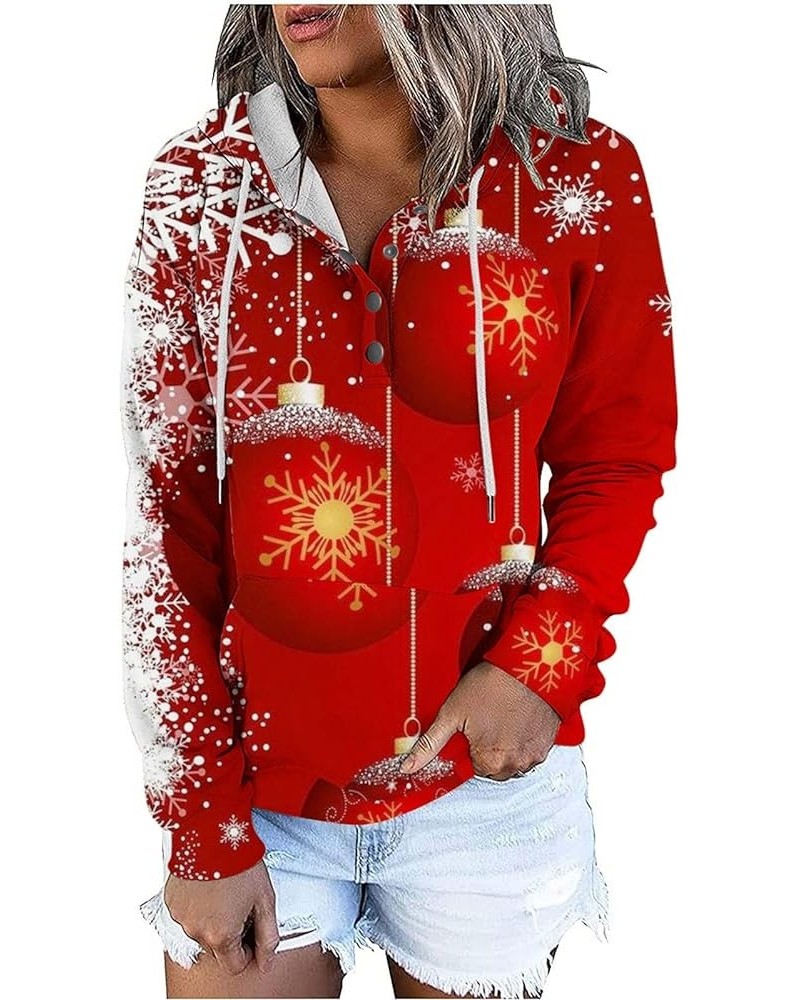 Womens Christmas Shirt Snowflake Santa Hat Tee Shirts Xmas Gift Fashion Color Block Long Sleeve Hoodie Top 012 Red $10.19 Hoo...