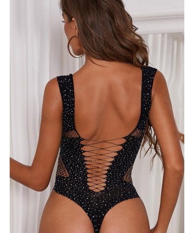 Women's Cut Out Fishnet Teddy Lingerie Mesh One Piece Bodysuit Black Criss Cross $12.75 Bodysuits