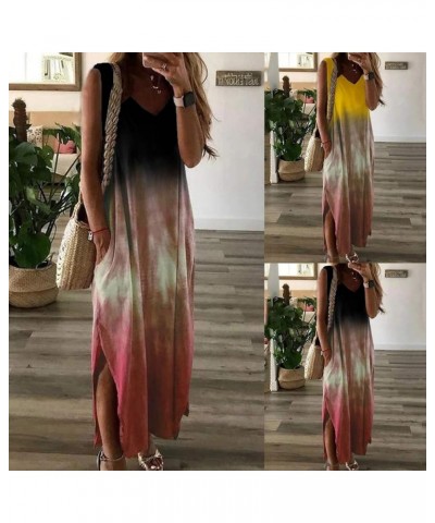 Maxi Dresses for Women,2024 Spring Summer Trendy Striped Print Beach Sundress,Casual V Neck Color Block Long Dress Z01-yellow...