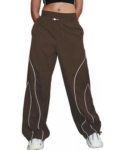 Cargo Pants Women Parachute Pants Y2K Baggy Casual High Waist Wide Leg Track Pants Streetwear Brown $9.75 Pants