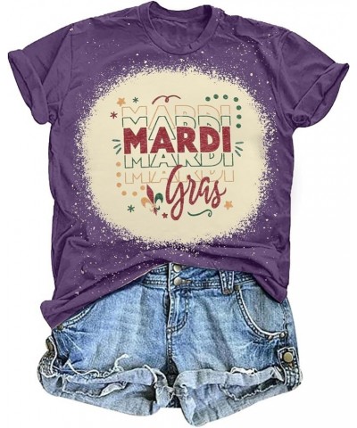 Mardi Gras Shirt Women Fat Tuesday New Orleans Tshirt Peace Love King Cake Outfit Carnival Party Graphic Tops Bleached Purple...