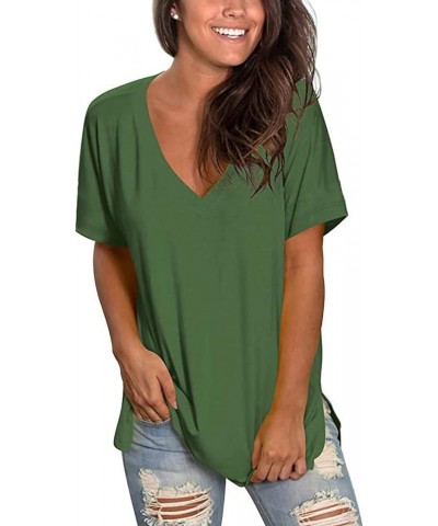 Summer Floral V Neck T Shirt Women Tops for Women Short Sleeve Tops 06-green $9.75 T-Shirts