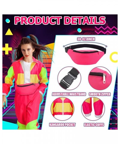 3 Pcs 80s Colorblock Windbreaker 90s Tracksuit Outfit for Women and Fanny Pack for Disco Retro Party Pink $22.43 Activewear