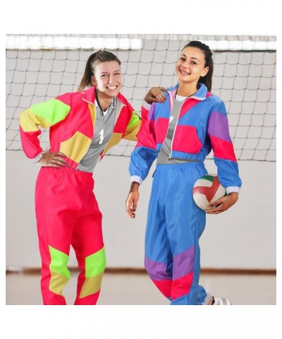 3 Pcs 80s Colorblock Windbreaker 90s Tracksuit Outfit for Women and Fanny Pack for Disco Retro Party Pink $22.43 Activewear