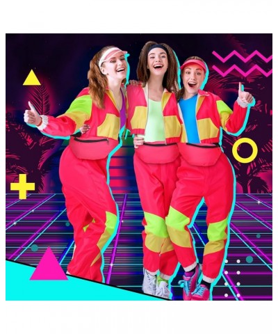 3 Pcs 80s Colorblock Windbreaker 90s Tracksuit Outfit for Women and Fanny Pack for Disco Retro Party Pink $22.43 Activewear