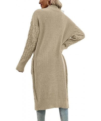 Womens Long Cardigan Cable Knit Open Front Long Sleeve Sweater Coats with Pockets Khaki $10.25 Sweaters