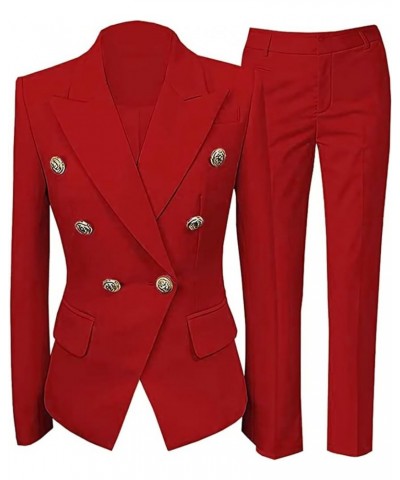 Women's 2 Piece Suit Notched Lapel Pants Suits Set for Women Business Casual Office Work Tuxedo Blazer Pants Set Red $29.37 S...