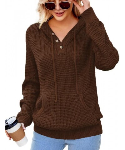 2023 Fall Womens Oversized Hoodies Knit V Neck Sweaters Fashion Casual Pullover Tops Brown $25.19 Hoodies & Sweatshirts