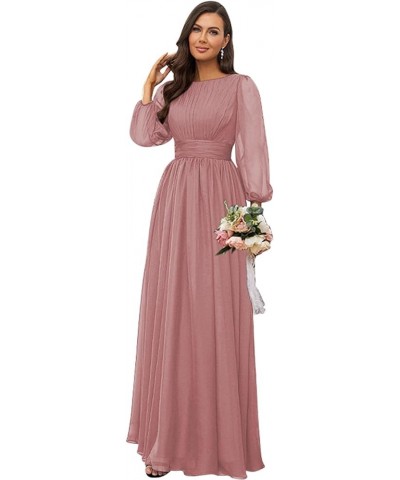 Women's Crew Neck Bridesmaid Dresses Long Sleeves Chiffon Pleated Formal Party Gown White $29.69 Dresses