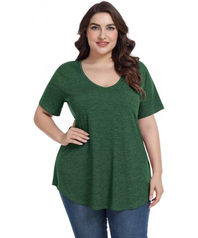 Women Plus Size V-Neck Tunic Tops Loose T Shirt with Pocket D-deep Green $15.67 Tops