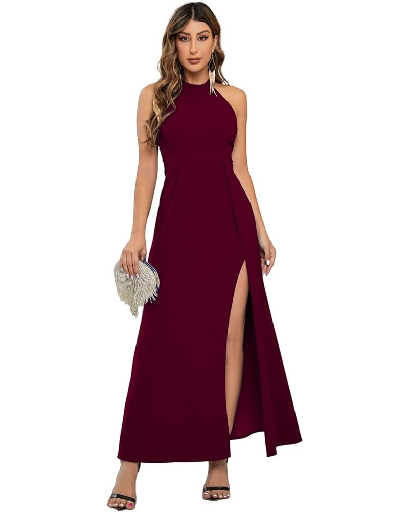 Halter Neck Formal Dress Women Split Sleeveless Cocktail Evening Bridesmaid Long Dress Wedding Guest Dresses Burgundy $33.48 ...