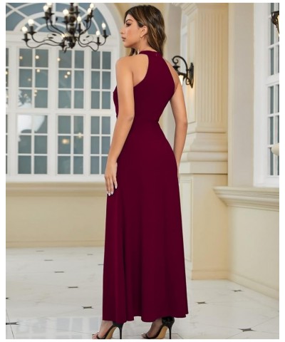 Halter Neck Formal Dress Women Split Sleeveless Cocktail Evening Bridesmaid Long Dress Wedding Guest Dresses Burgundy $33.48 ...