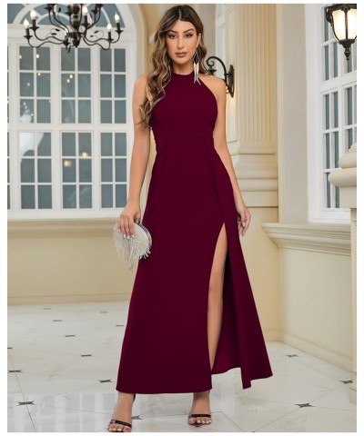 Halter Neck Formal Dress Women Split Sleeveless Cocktail Evening Bridesmaid Long Dress Wedding Guest Dresses Burgundy $33.48 ...