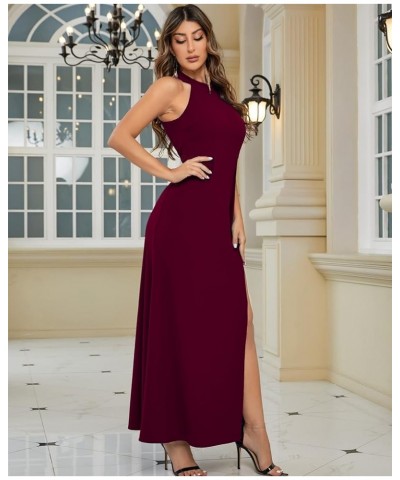 Halter Neck Formal Dress Women Split Sleeveless Cocktail Evening Bridesmaid Long Dress Wedding Guest Dresses Burgundy $33.48 ...