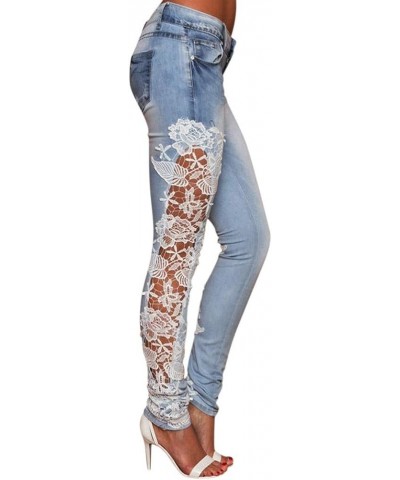 Women High Waist Side Lace Hollow Slim Jeans Stretch Skinny Sexy Ankle Leg Jeans White $14.69 Jeans