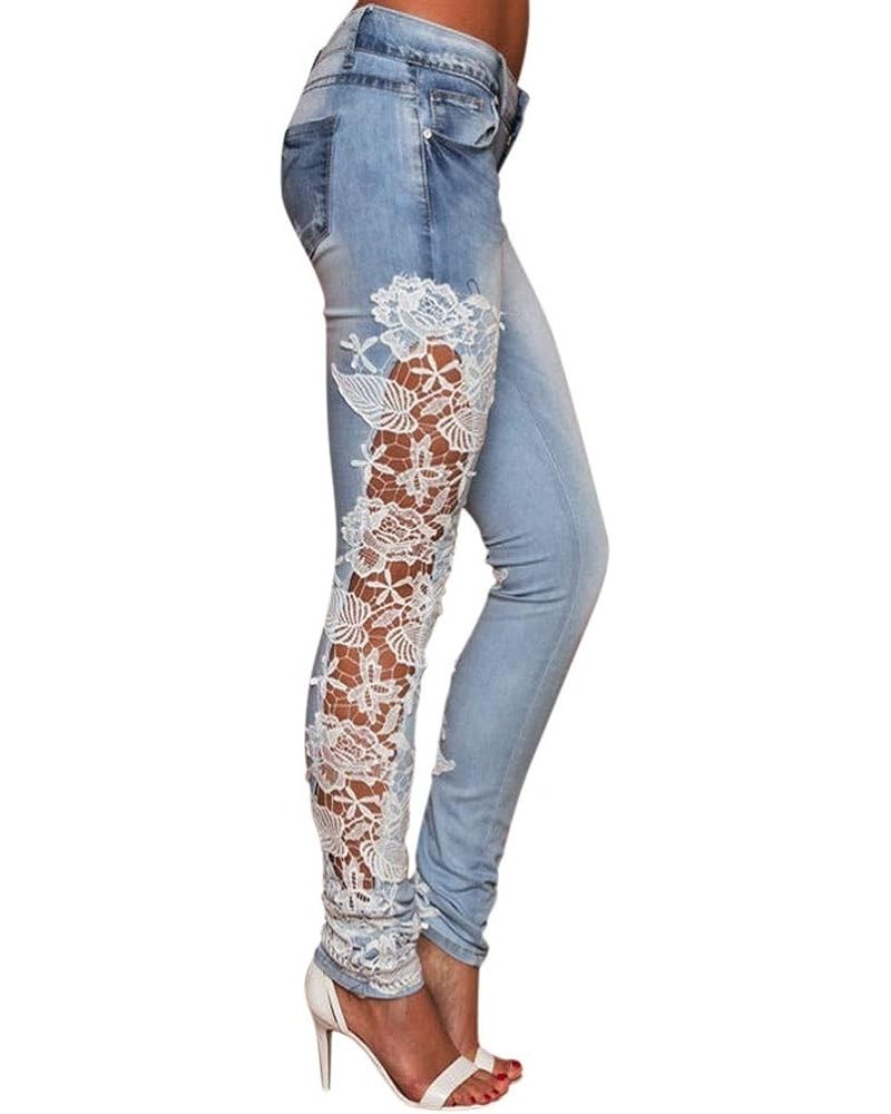 Women High Waist Side Lace Hollow Slim Jeans Stretch Skinny Sexy Ankle Leg Jeans White $14.69 Jeans