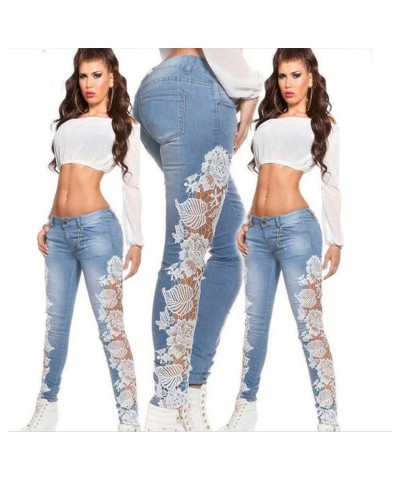 Women High Waist Side Lace Hollow Slim Jeans Stretch Skinny Sexy Ankle Leg Jeans White $14.69 Jeans