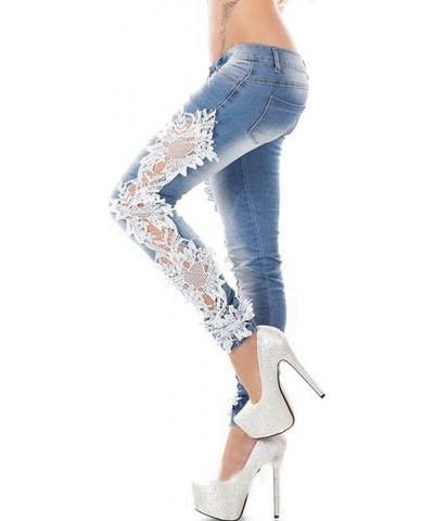 Women High Waist Side Lace Hollow Slim Jeans Stretch Skinny Sexy Ankle Leg Jeans White $14.69 Jeans