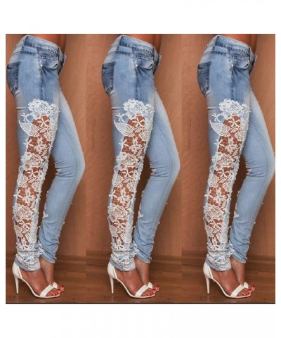 Women High Waist Side Lace Hollow Slim Jeans Stretch Skinny Sexy Ankle Leg Jeans White $14.69 Jeans