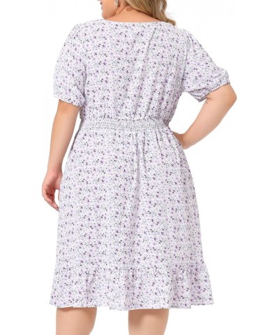 Plus Size Women's Dresses Short Sleeve Square Neck Elastic Waist Floral Dress Summer 2023 Purple $20.39 Dresses