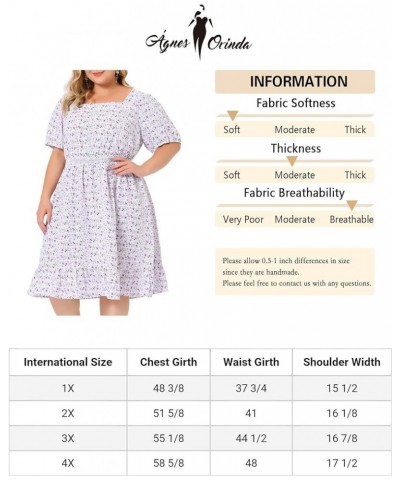 Plus Size Women's Dresses Short Sleeve Square Neck Elastic Waist Floral Dress Summer 2023 Purple $20.39 Dresses