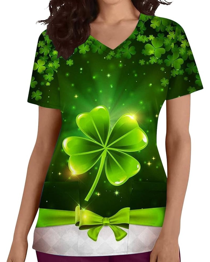 Women's St Patrick's Day Scrubs Tops Short Sleeve V Neck Irish Shamrock Stretchy Work Uniform Clothes 2024 19-black $6.95 Tops