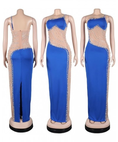 Women Sleeveless Off Shoulder Split Evening Cocktail Long Dress 9066 Blue $25.85 Dresses