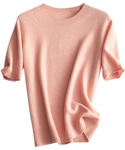 Fall Womens' Short Sleeved Pullovers Wool Crew Necks Sweaters Basic Tops Pink $32.50 Sweaters