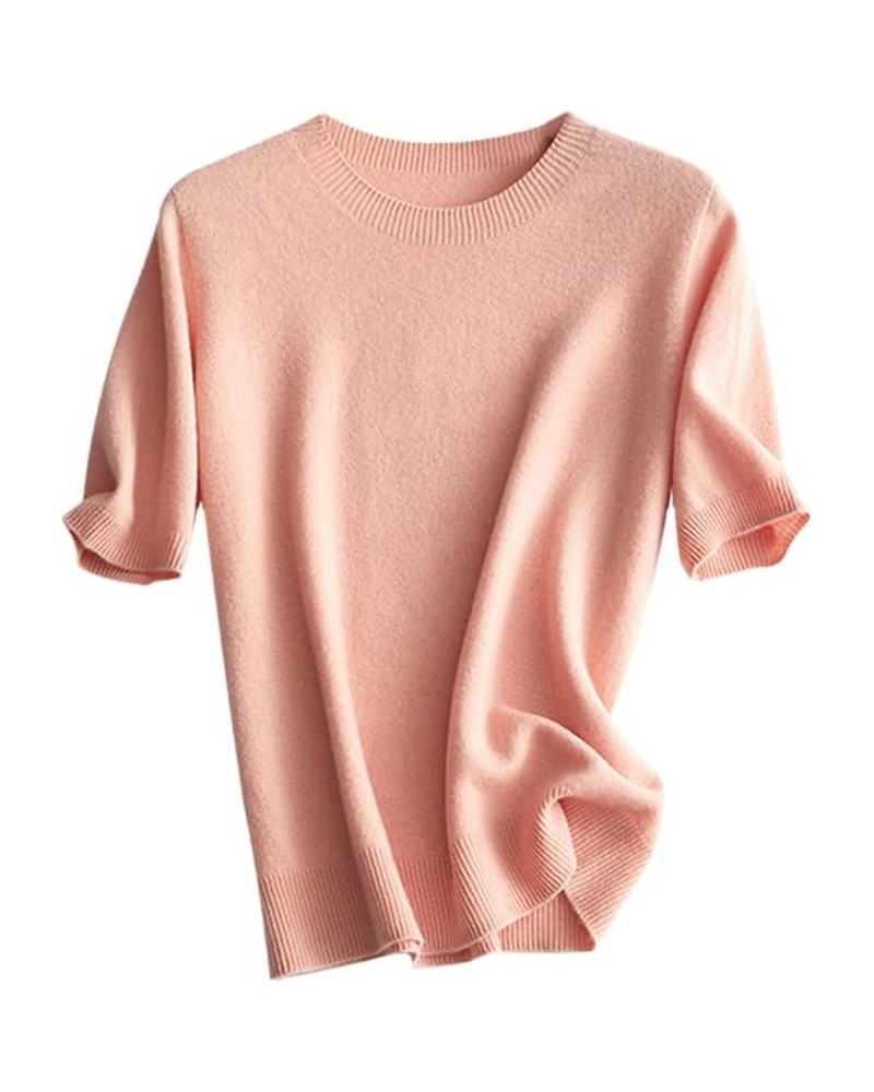 Fall Womens' Short Sleeved Pullovers Wool Crew Necks Sweaters Basic Tops Pink $32.50 Sweaters