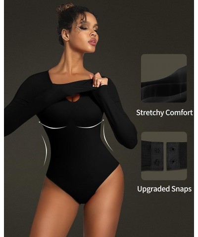 Long Sleeve Crew Neck BodySuits Sexy Tops Ribbed Slim Fit Basic T Shirts S-XXL Black $11.95 Bodysuits