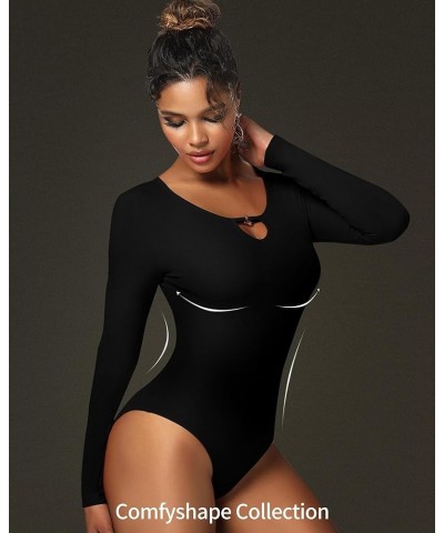 Long Sleeve Crew Neck BodySuits Sexy Tops Ribbed Slim Fit Basic T Shirts S-XXL Black $11.95 Bodysuits