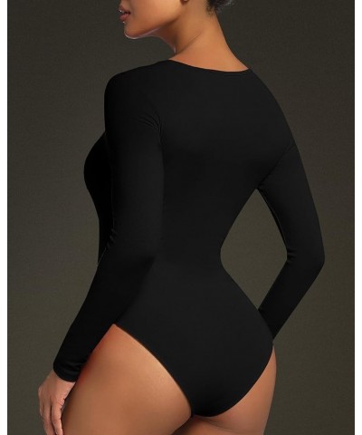 Long Sleeve Crew Neck BodySuits Sexy Tops Ribbed Slim Fit Basic T Shirts S-XXL Black $11.95 Bodysuits