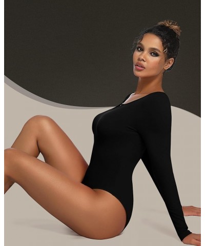 Long Sleeve Crew Neck BodySuits Sexy Tops Ribbed Slim Fit Basic T Shirts S-XXL Black $11.95 Bodysuits