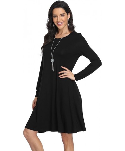 Women's Casual T Shirt Dresses Long Sleeve Loose Swing Dress with Pockets Black $10.56 Dresses