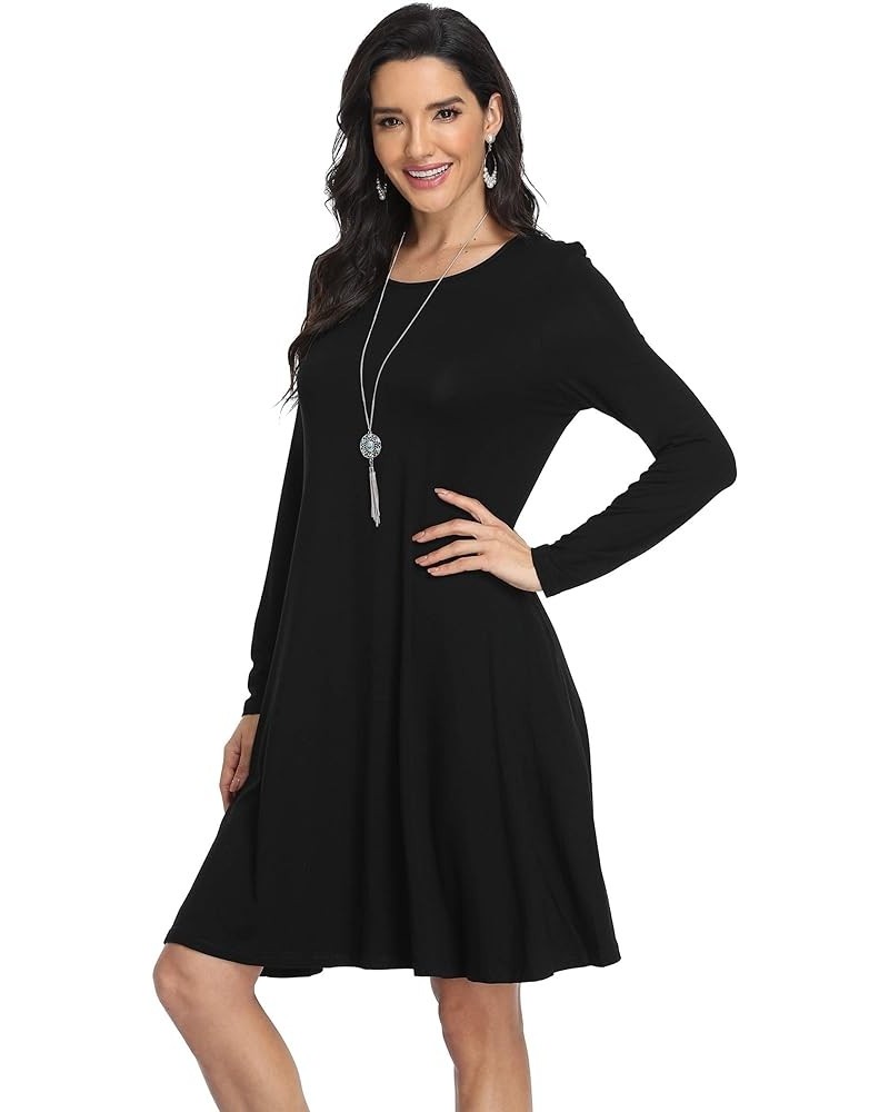 Women's Casual T Shirt Dresses Long Sleeve Loose Swing Dress with Pockets Black $10.56 Dresses