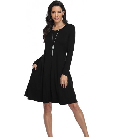 Women's Casual T Shirt Dresses Long Sleeve Loose Swing Dress with Pockets Black $10.56 Dresses