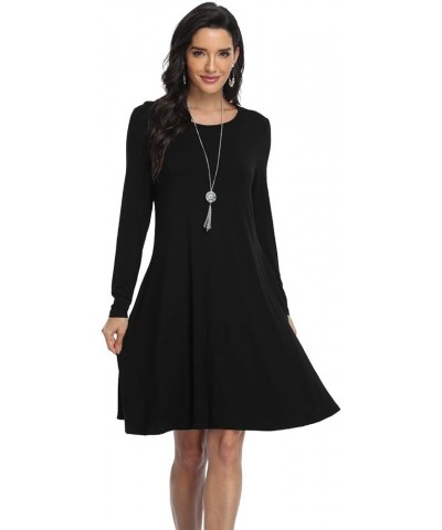 Women's Casual T Shirt Dresses Long Sleeve Loose Swing Dress with Pockets Black $10.56 Dresses