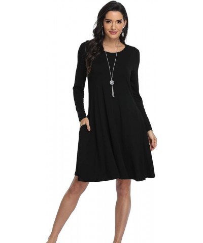 Women's Casual T Shirt Dresses Long Sleeve Loose Swing Dress with Pockets Black $10.56 Dresses