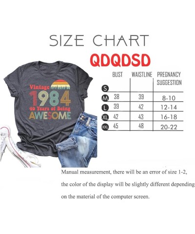 40th Birthday Gift Shirts Vintage 1984 Shirt for Women Letter Print Retro Party Tops Casual Short Sleeve Tee 84 Dark Gray $11...