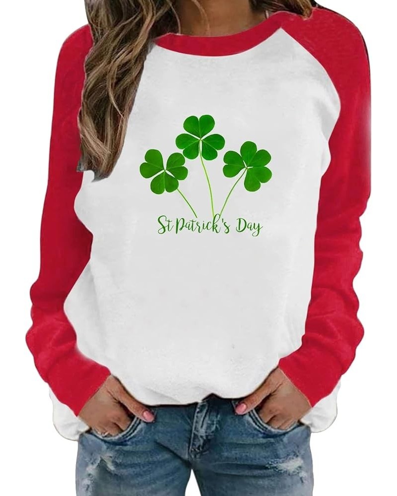 St Patricks Day Shirt Women Long Sleeve Pullover Tops Loose Fit Casual Tuncis Crewneck Sweatshirt Tees Blouses K-02-red $10.5...