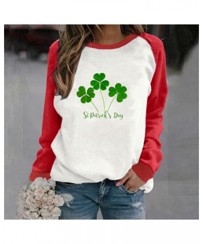 St Patricks Day Shirt Women Long Sleeve Pullover Tops Loose Fit Casual Tuncis Crewneck Sweatshirt Tees Blouses K-02-red $10.5...