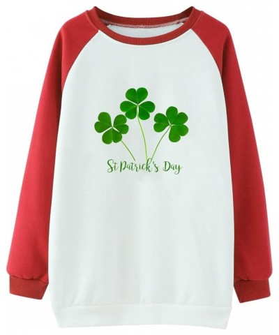 St Patricks Day Shirt Women Long Sleeve Pullover Tops Loose Fit Casual Tuncis Crewneck Sweatshirt Tees Blouses K-02-red $10.5...