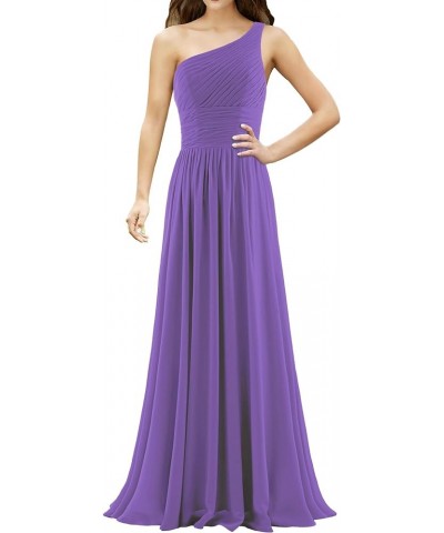 Women's Pleat Chiffon One Shoulder Bridesmaid Dresses Long Evening Dress Formal Wedding Party Dress Light Purple $26.50 Dresses